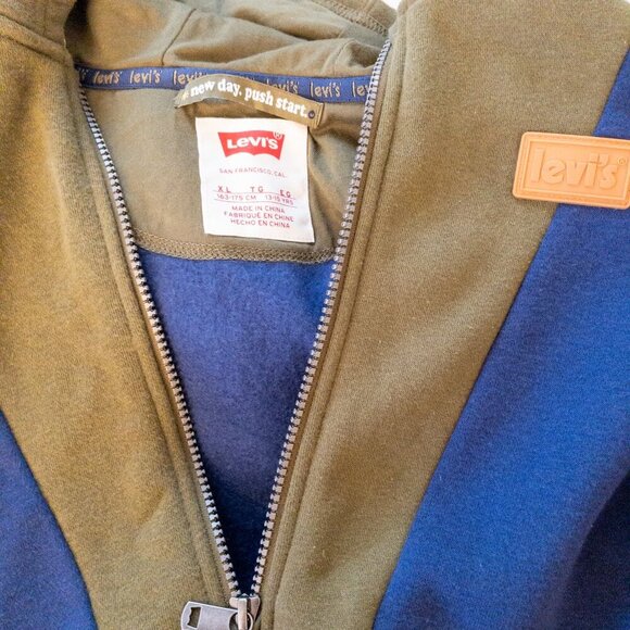 Levi's Colorblock Hoodie XL - Blue Olive Mustard Pullover Sweatshirt - Picture 4 of 5
